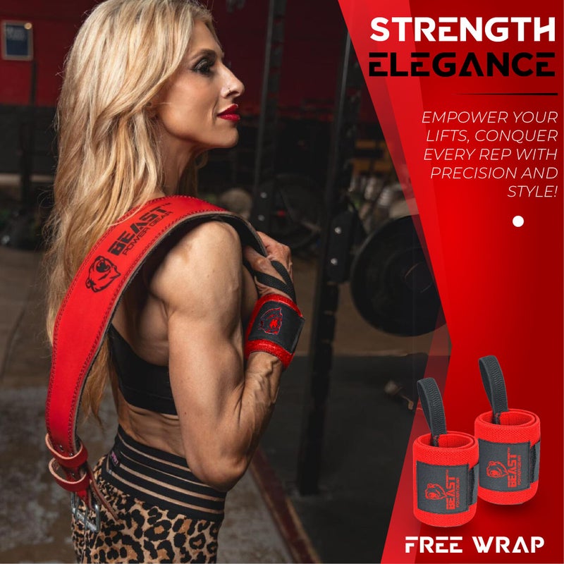 Beast Power Gear Weight Lifting Belt - 4â€ Genuine Leather Belts Padded Lower Back Support for Gym Bodybuilding Squat Deadlift Weightlifting Cross Strength Training Men Women Free Wrist Wrap - Image 5